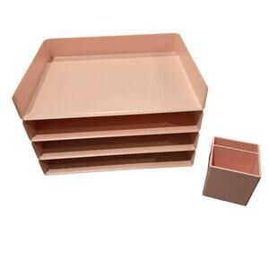 5 Piece Bundle - Blush Poppin Letter Trays (4) and Pen Holder Home Office School